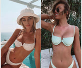 Elfenbeinfarbenes Balconette-Bikinioberteil mit Bügel und Blumenmuster